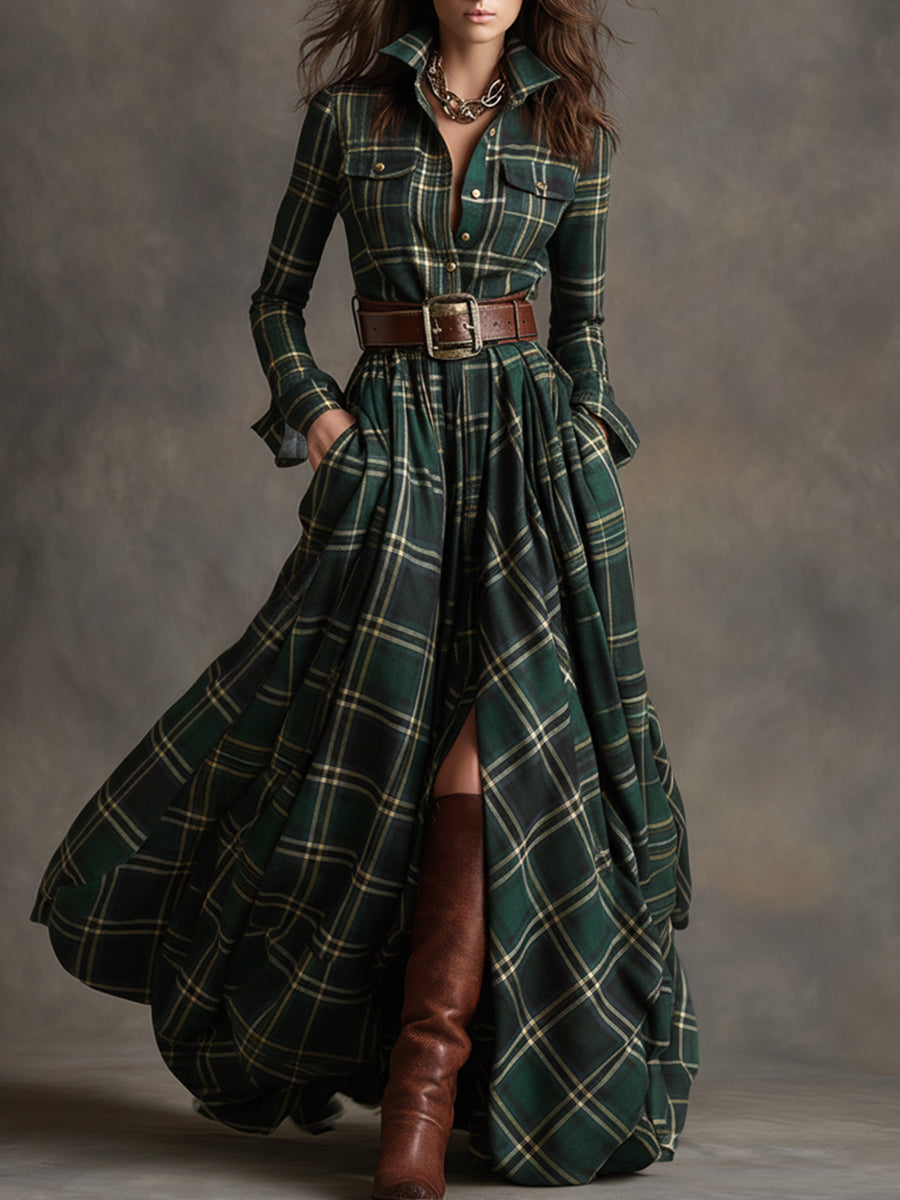 Giulietta - Maxi Check Shirt Dress with Belt