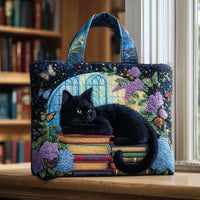 サック・アルティザナル - 黒猫と本のトートバッグ
