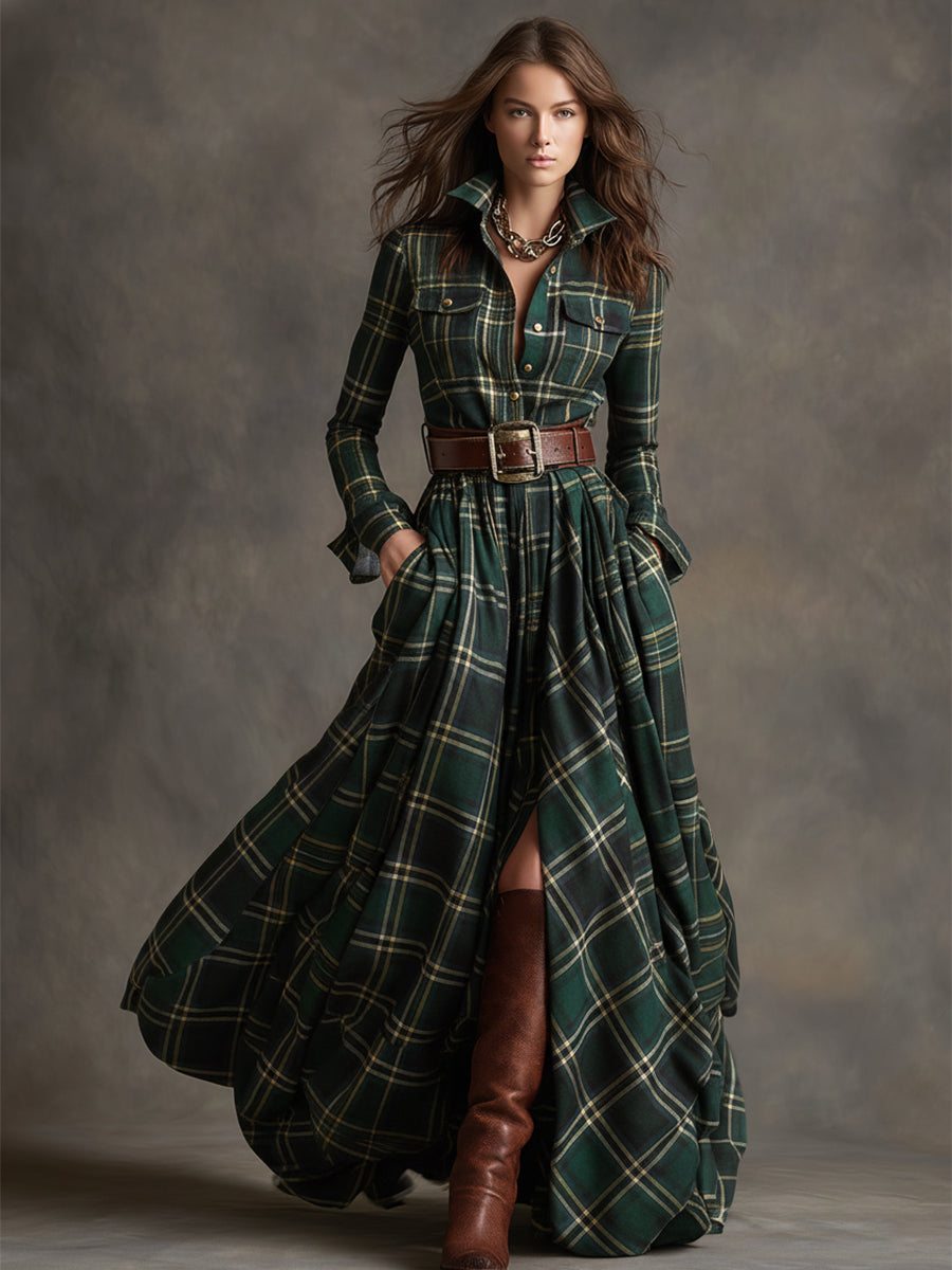 Giulietta - Maxi Check Shirt Dress with Belt